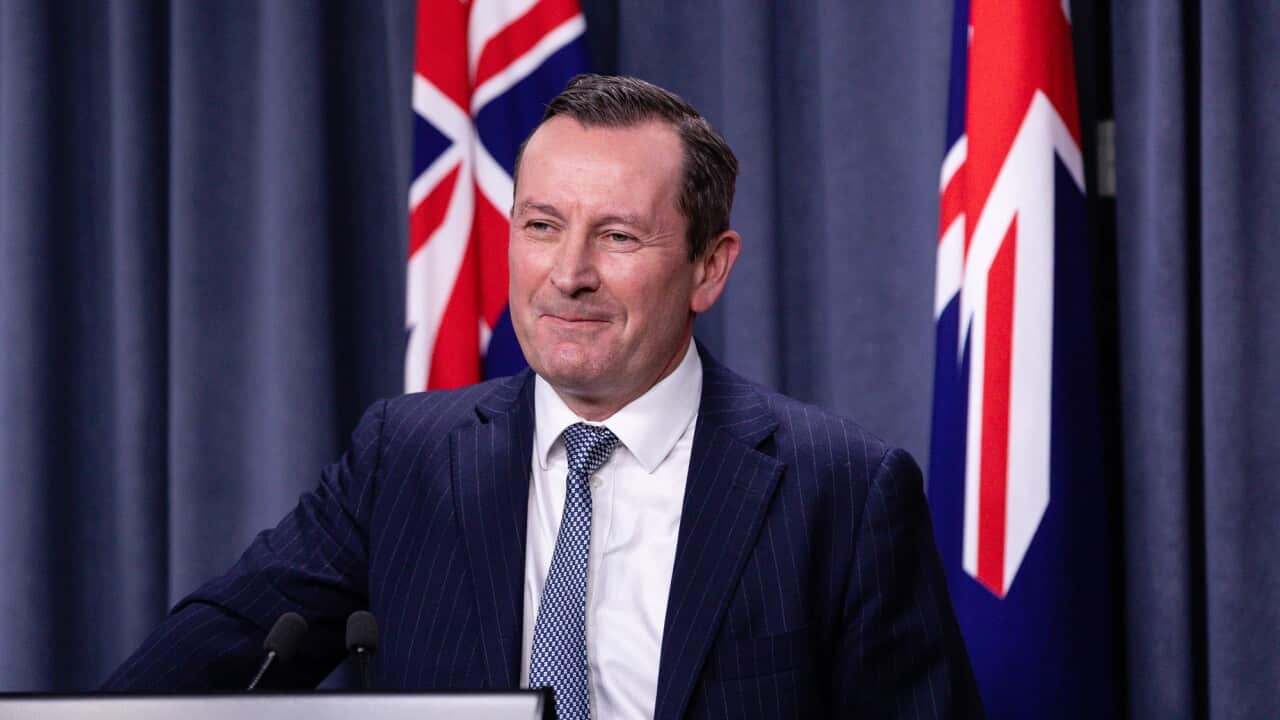 WA Premier Mark McGowan speaks to the media during a press conference in Perth, Monday, July 19, 2021. (AAP Image/Richard Wainwright) NO ARCHIVING