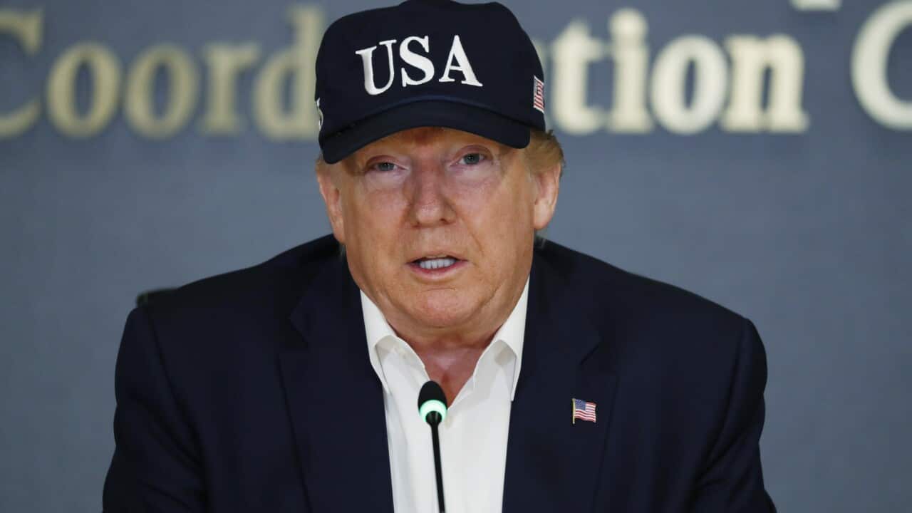 President Donald Trump speaks at the Federal Emergency Management Agency (FEMA), Sunday, Sept. 1, 2019, in Washington. (AP Photo/Jacquelyn Martin)