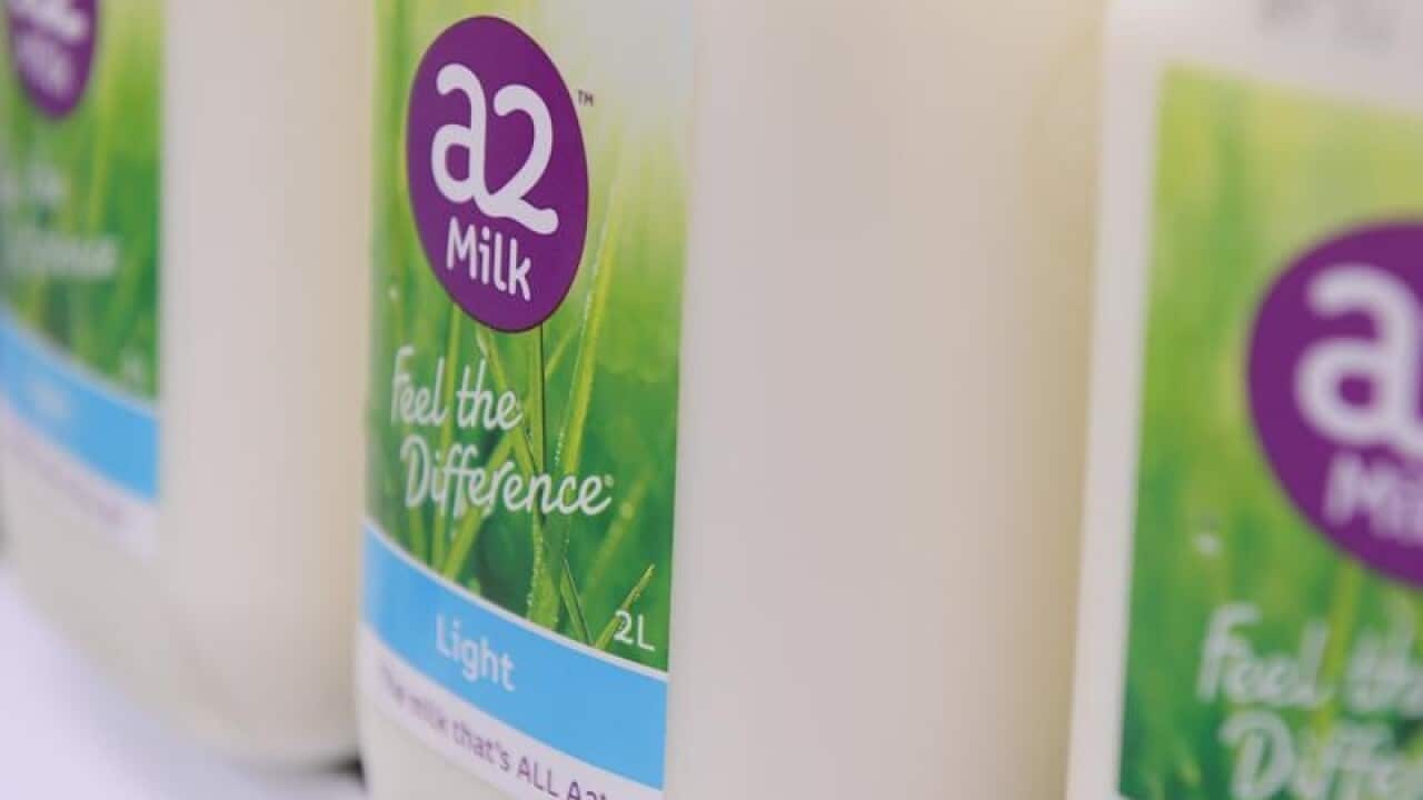 A2 milk on a supermarket shelf
