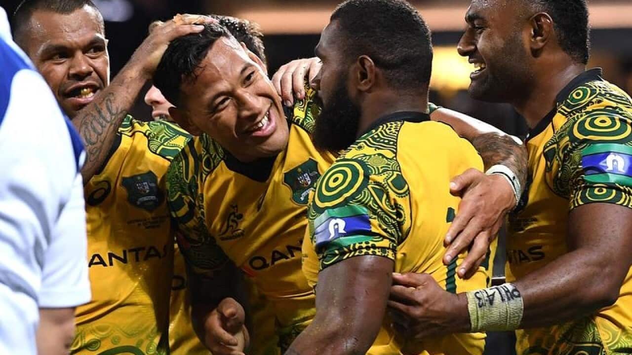 The Wallabies celebrate at Suncorp Stadium