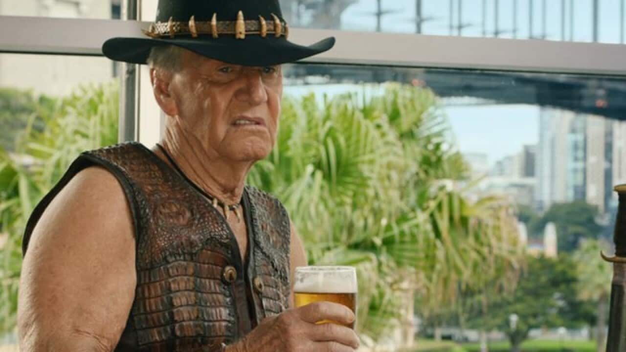 Paul Hogan starring in a Crocodile Dundee inspired TV commercial