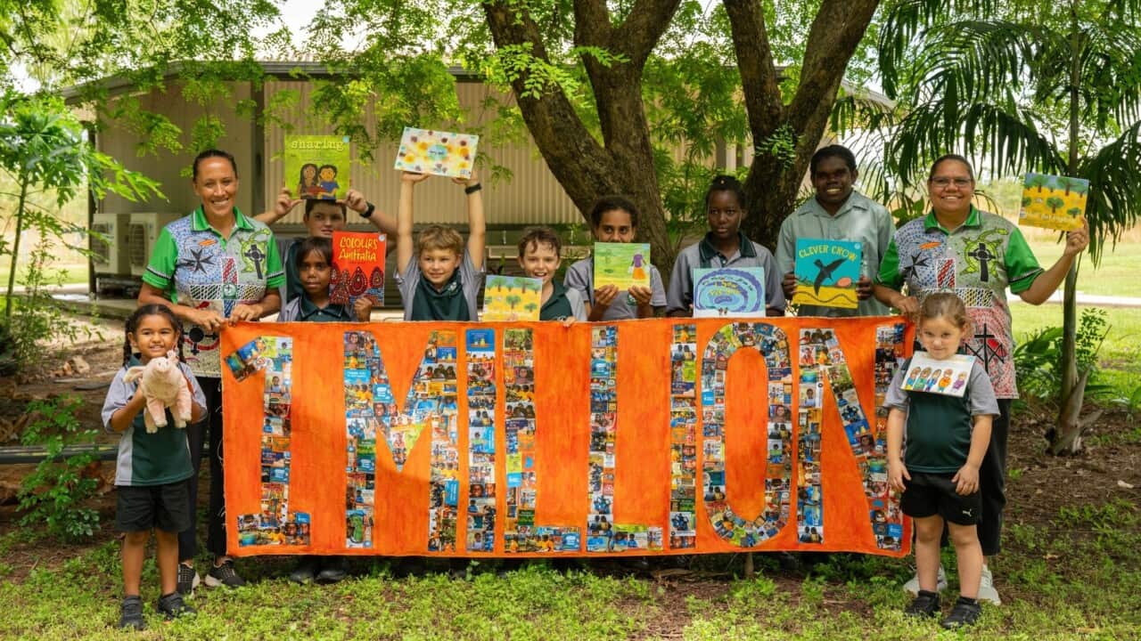 St Joseph's Catholic College, Katherine, celebrating the delivery of 1 million books (Supplied, ILF).jpg