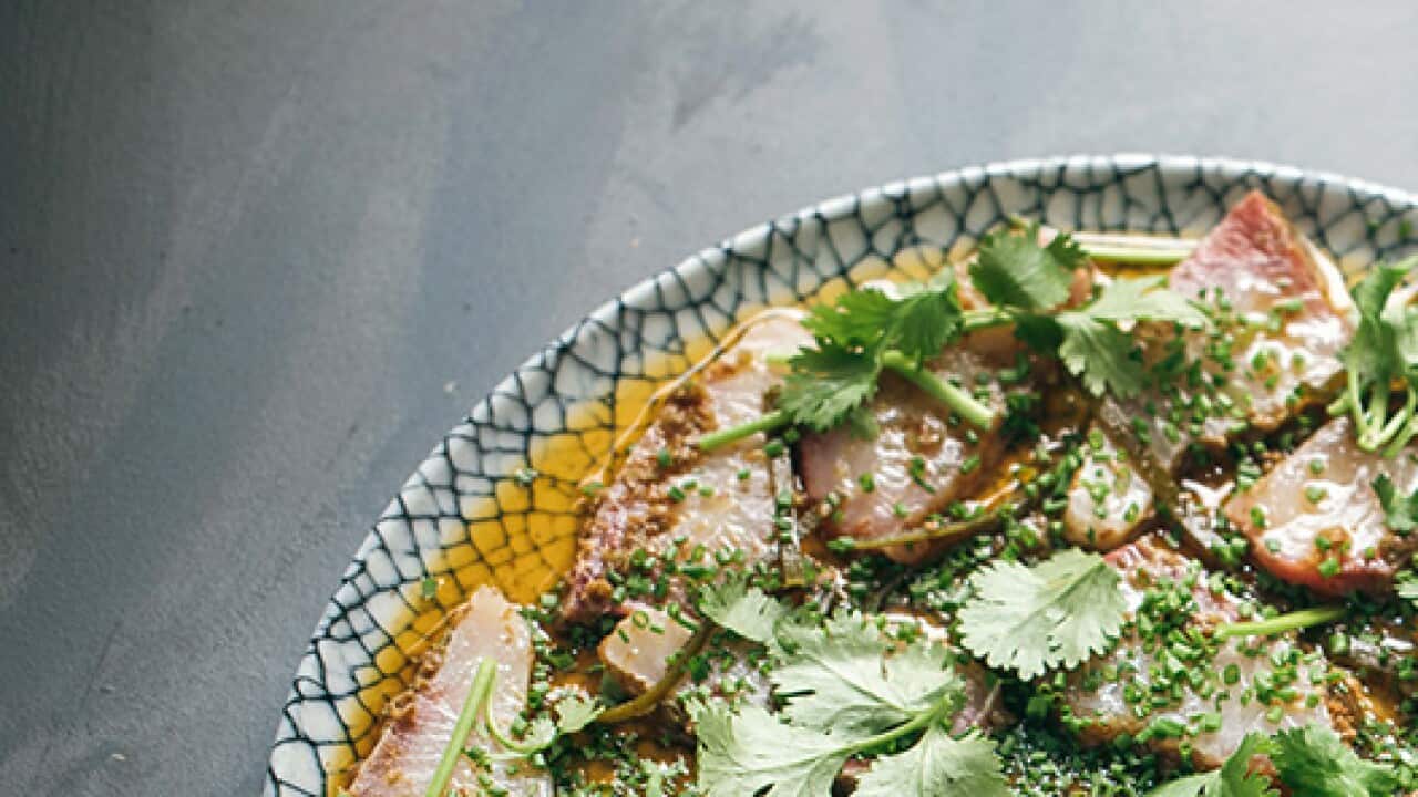 Kingfish cured in kombu and chilli