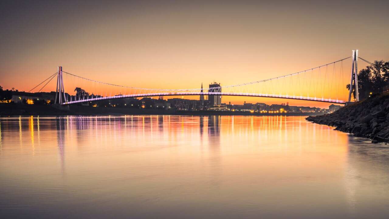 Osijek river Drava at sunset in Croatia