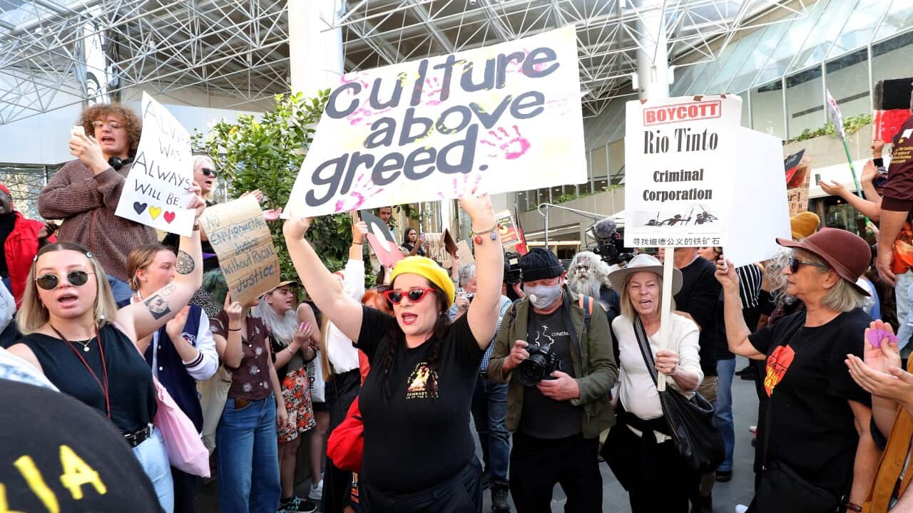 Protesters outside the Rio Tinto office in Perth in June
