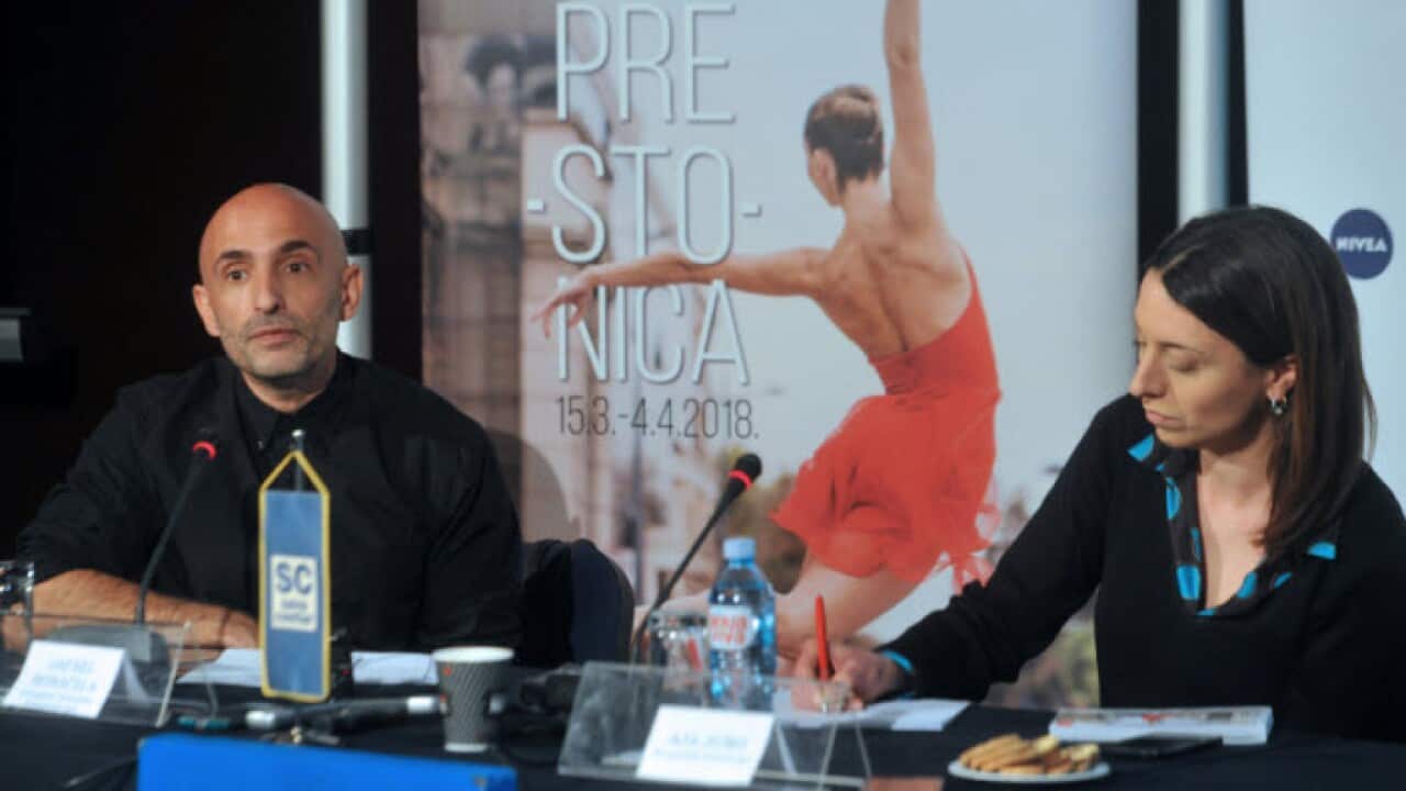 Rafael Bonachela with Aja Jung at the press confernece in Belgrade