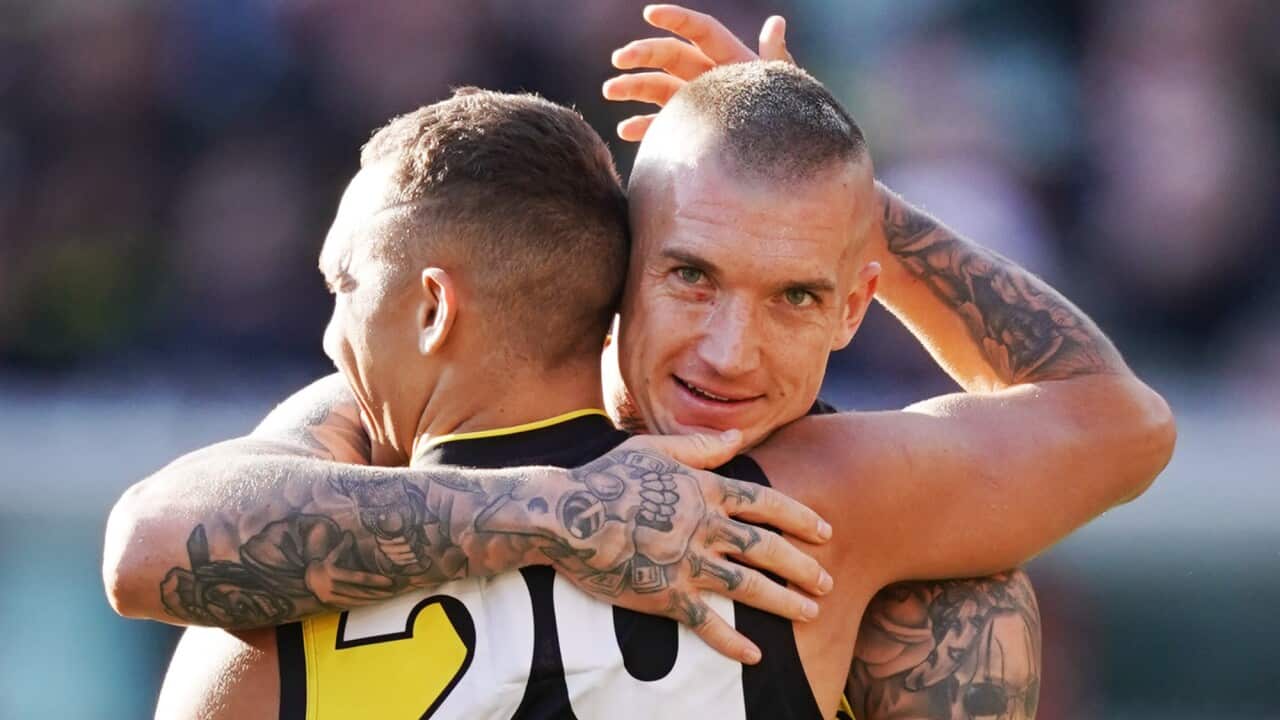 Shai Bolton of the Tigers celebrates as Richmond defeats GWS Giants. 