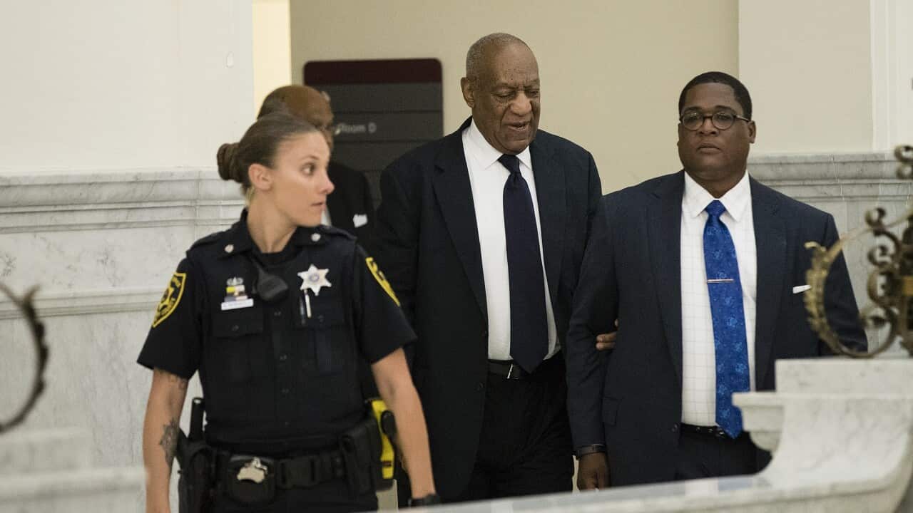 Bill Cosby walks to the courtroom for his sexual assault trial at the Montgomery County Courthouse in Norristown, Pa., June 13, 2017.