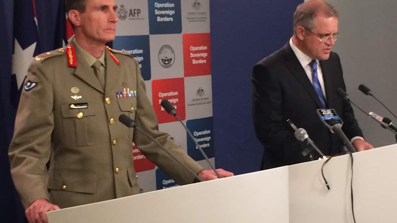 Immigration Minister Scott Morrison (right) and Major General Angus Campbell during a press conference in Canberra.jpg