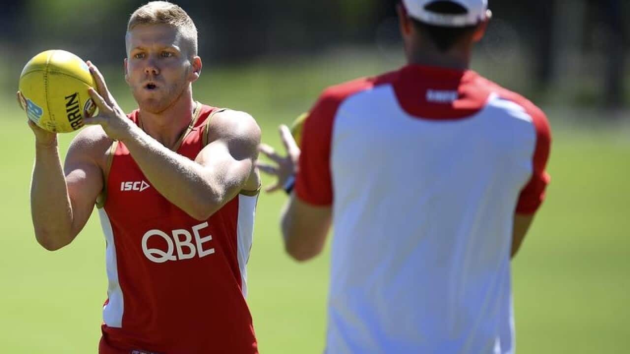 Sydney Swans player Dan Hannebery takes part in a light training.