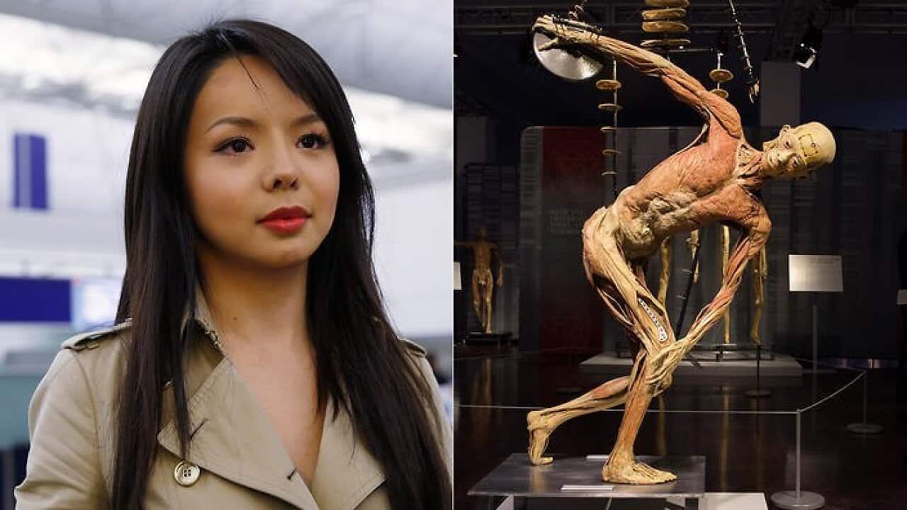 Chinese-Canadian actress Anastasia Lin (left) and a promotional image from Real Bodies