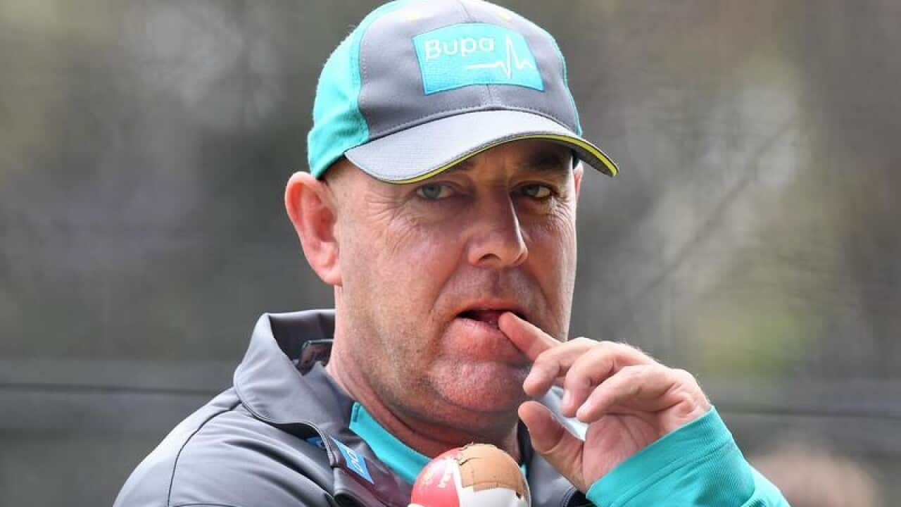 Australian coach Darren Lehmann looks on