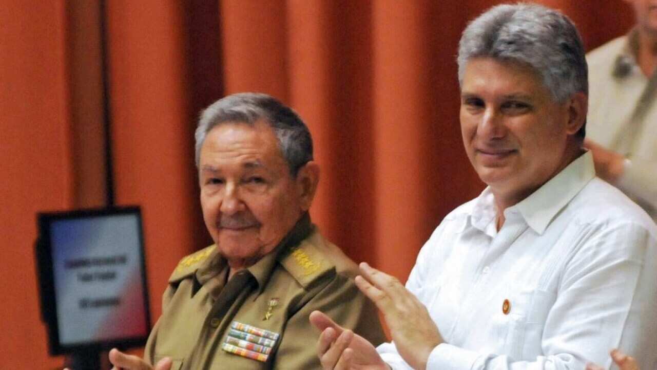 Cuban President Raul Castro (L) with first vice-president Miguel Diaz-Canel (AAP)