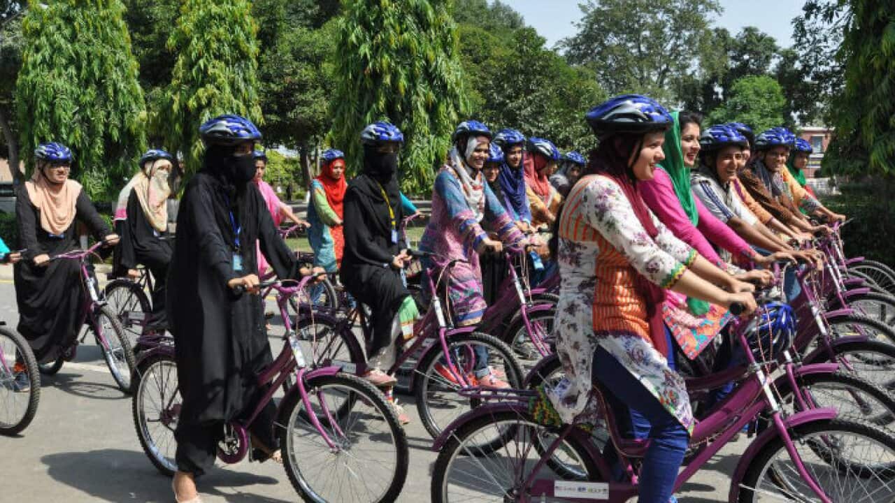 women cycling in Pakistan