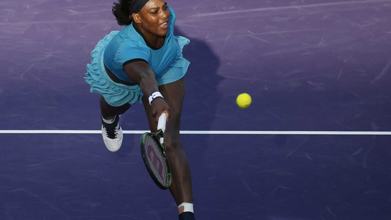 Serena Williams of the USA in action against Zarina Diyas