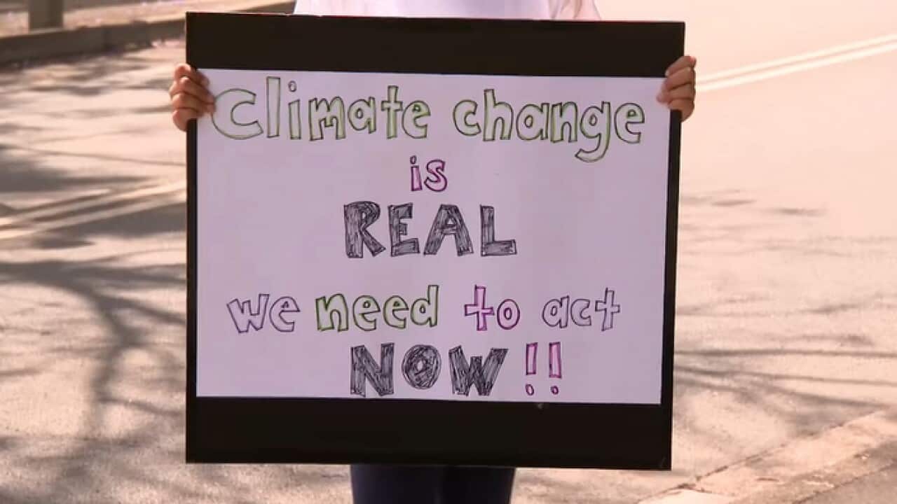 Lucie and her protest poster