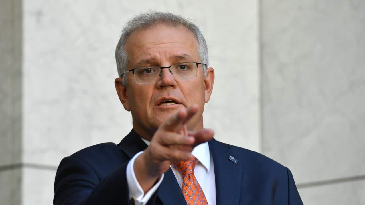 Prime Minister Scott Morrison at a press conference at Parliament House in Canberra.