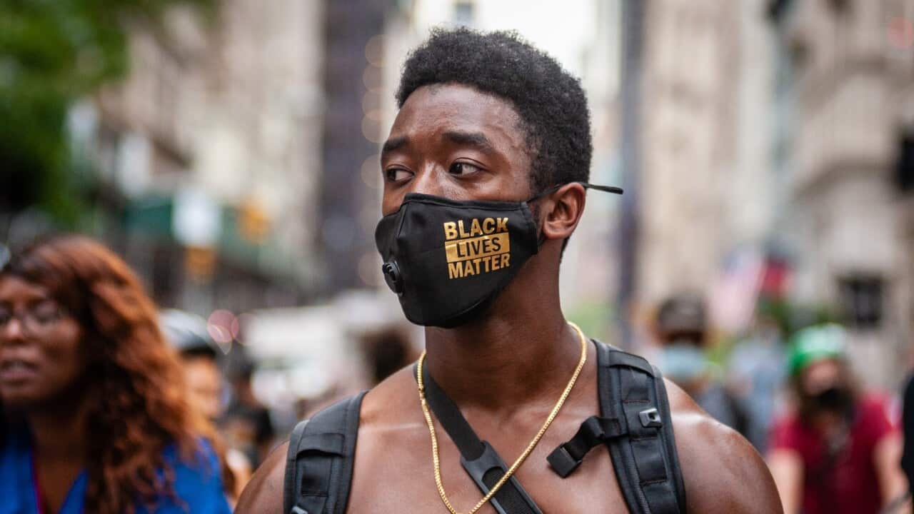 Demonstrators in New York denounce the police shooting of Jacob Blake in Wisconsin (AAP)