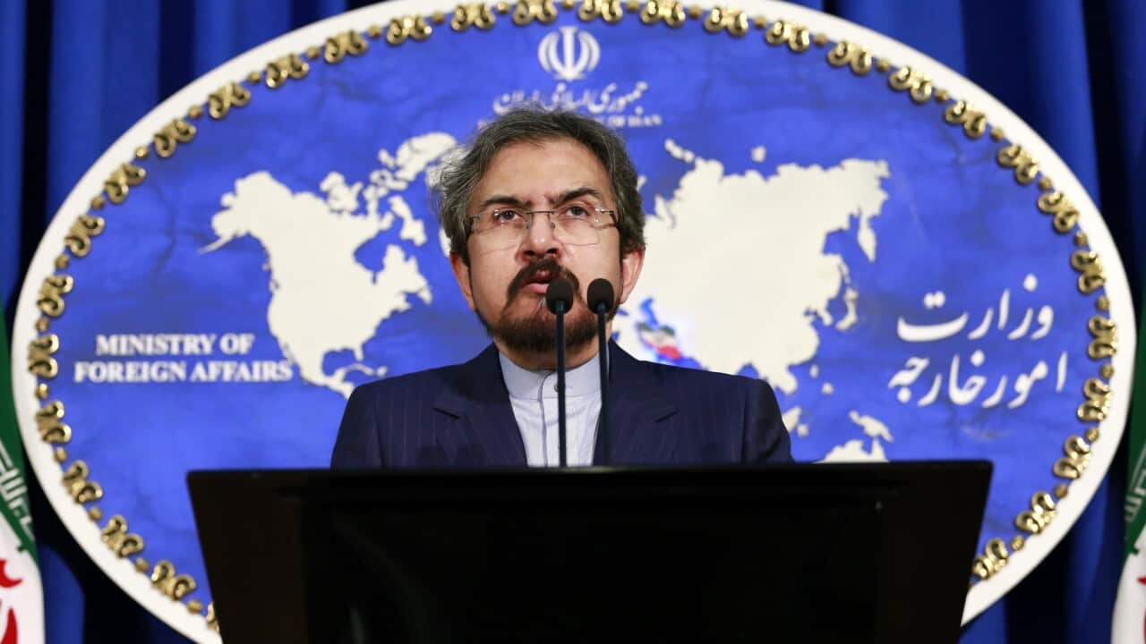 Iranian Foreign Ministry spokesman, Bahram Ghasemi speaks during a press conference organized at Foreign Ministry building in Tehran, Iran on May 15, 2017.