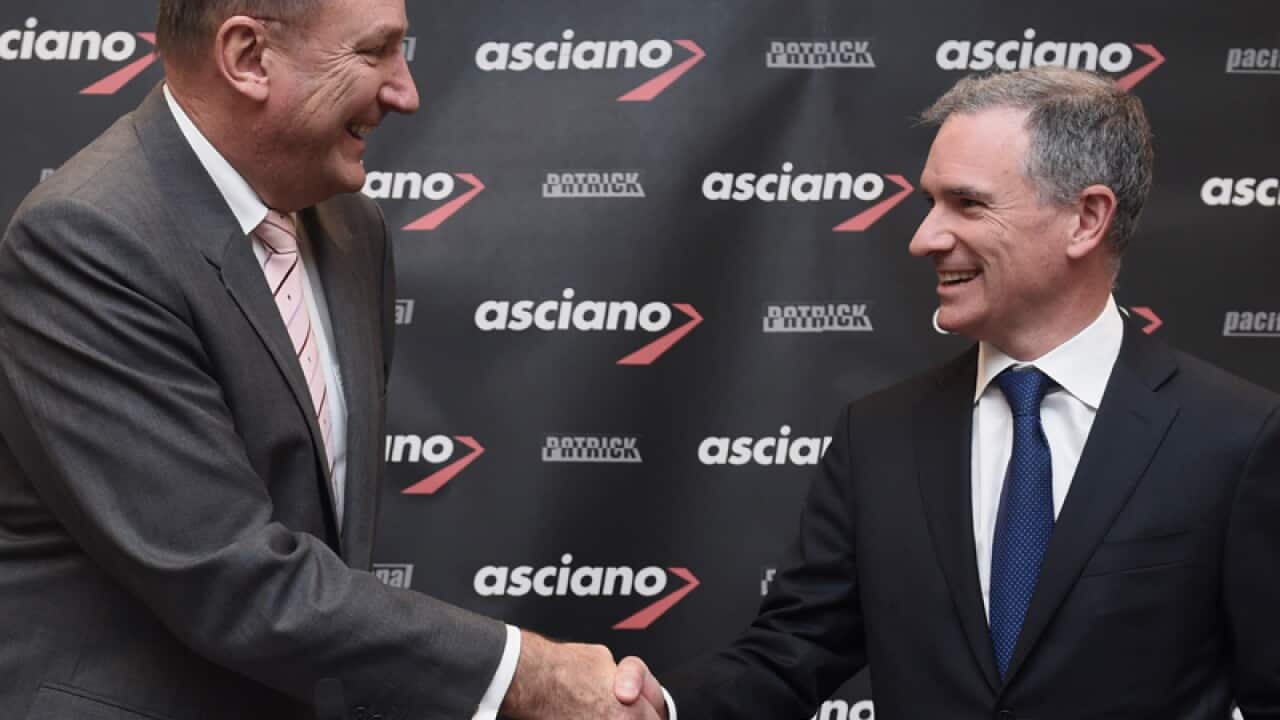 Asciano CEO John Mullen (l) and Brookfield CEO Sam Pollock