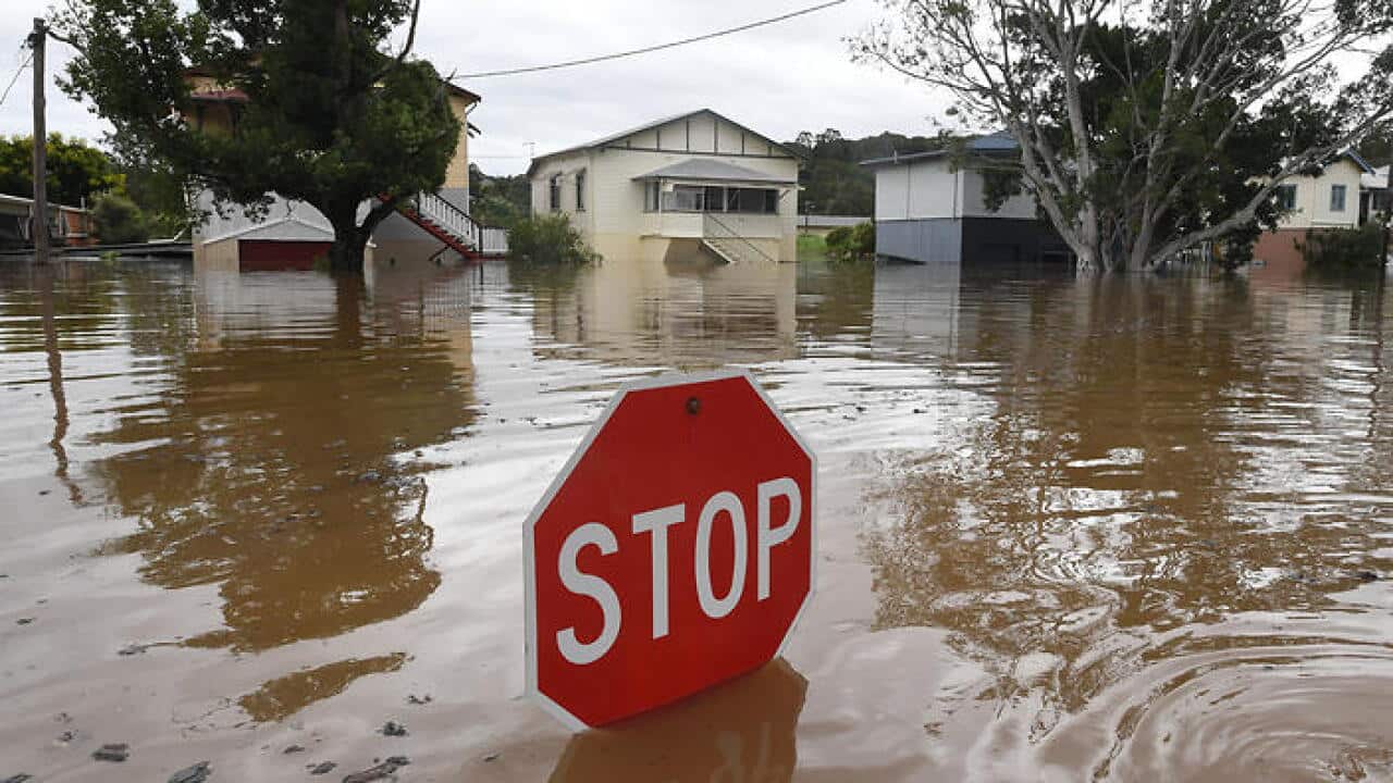 Flood waters are seen in central Lismore, New South Wales, Friday, March 31, 2017.