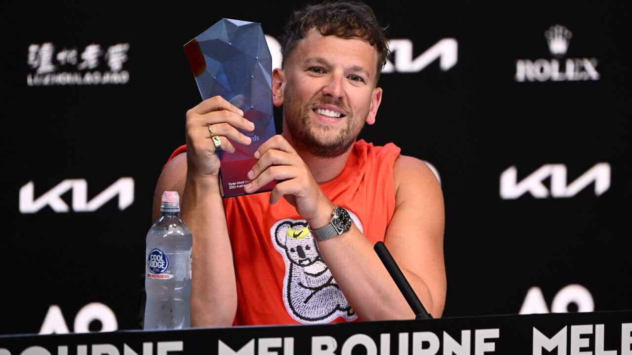 Dylan Alcott speaks to the media at Melbourne Park after being crowed the 2022 Australian of the Year.