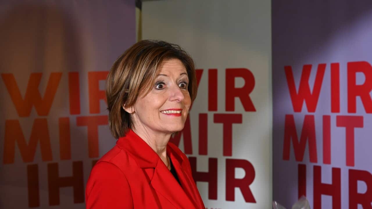 Malu Dreyer arrives to speak to media on the results of the state elections