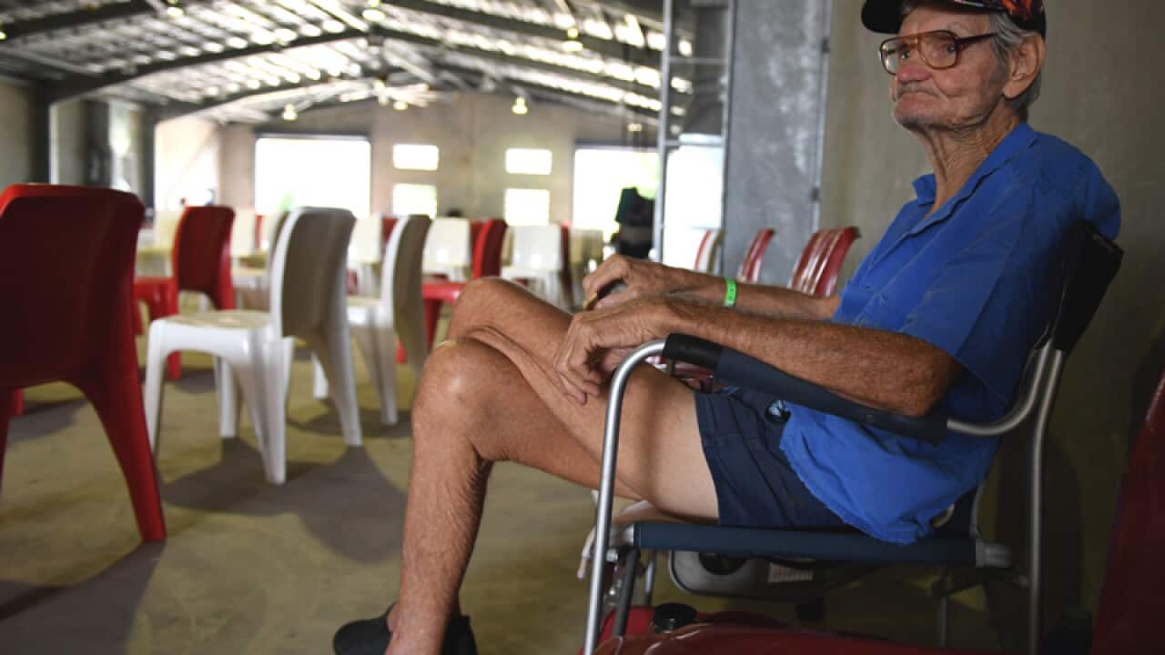 Ernie Woods, 82, takes shelter at an evacuation centre