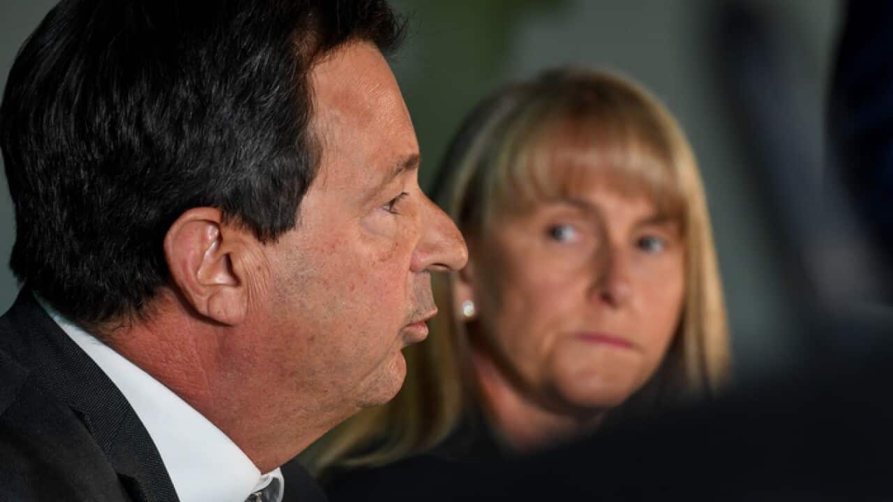 David Peever, left, and Jacquie Hey at the report's release