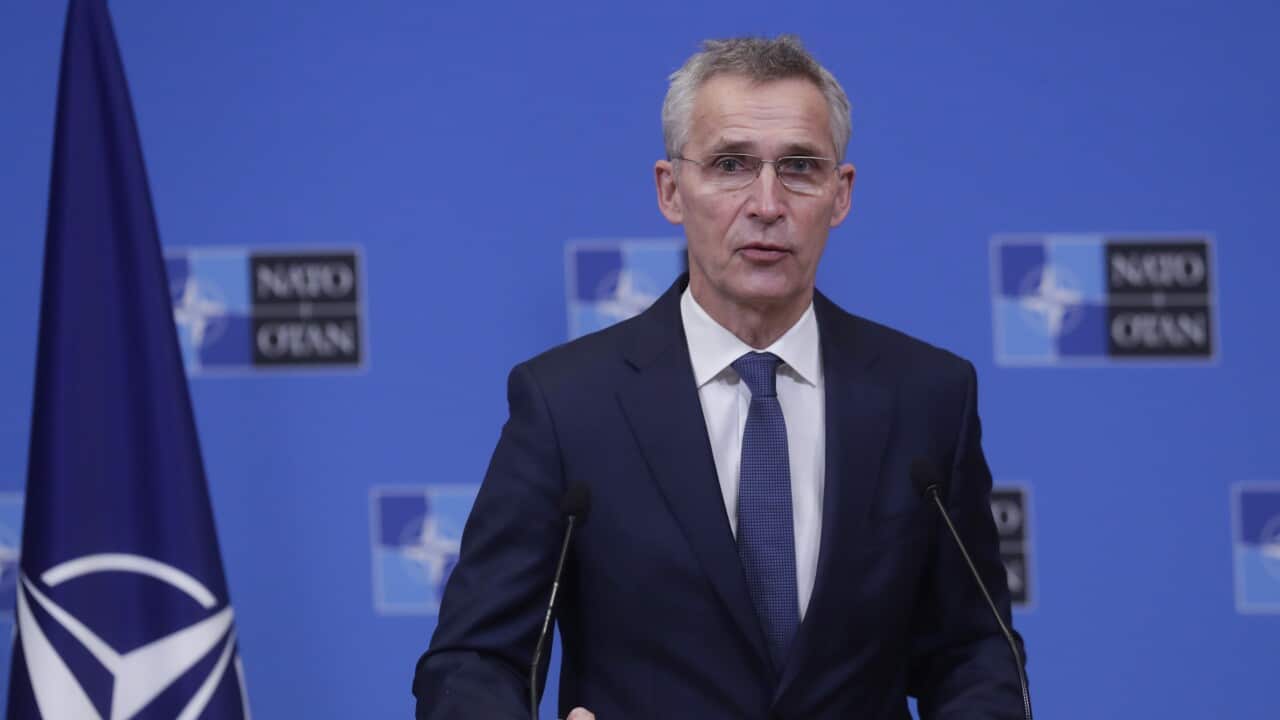 NATO Secretary General Jens Stoltenberg at a media conference in Brussels