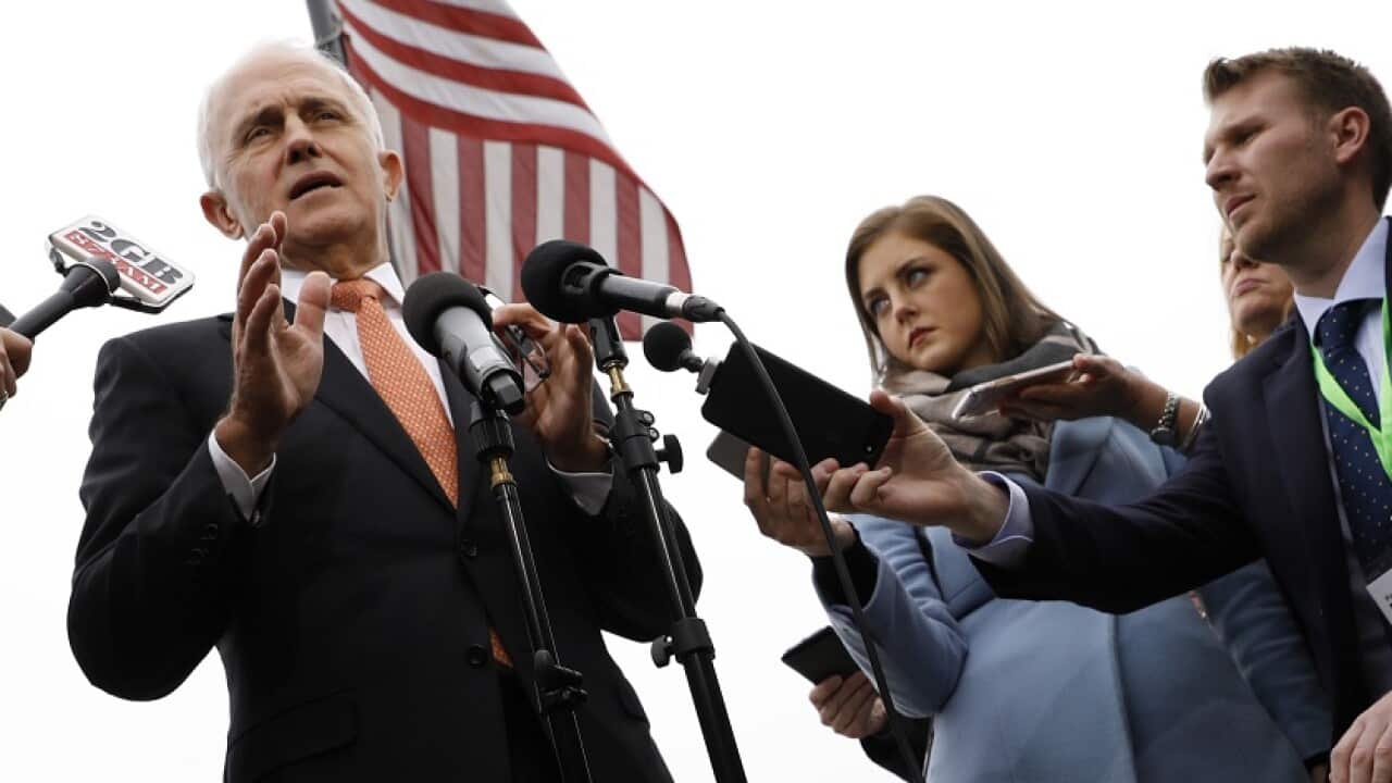 Australian Prime Minister Malcolm Turnbull speaks to the media after attending the National Governors Association winter meeting in Washington DC.