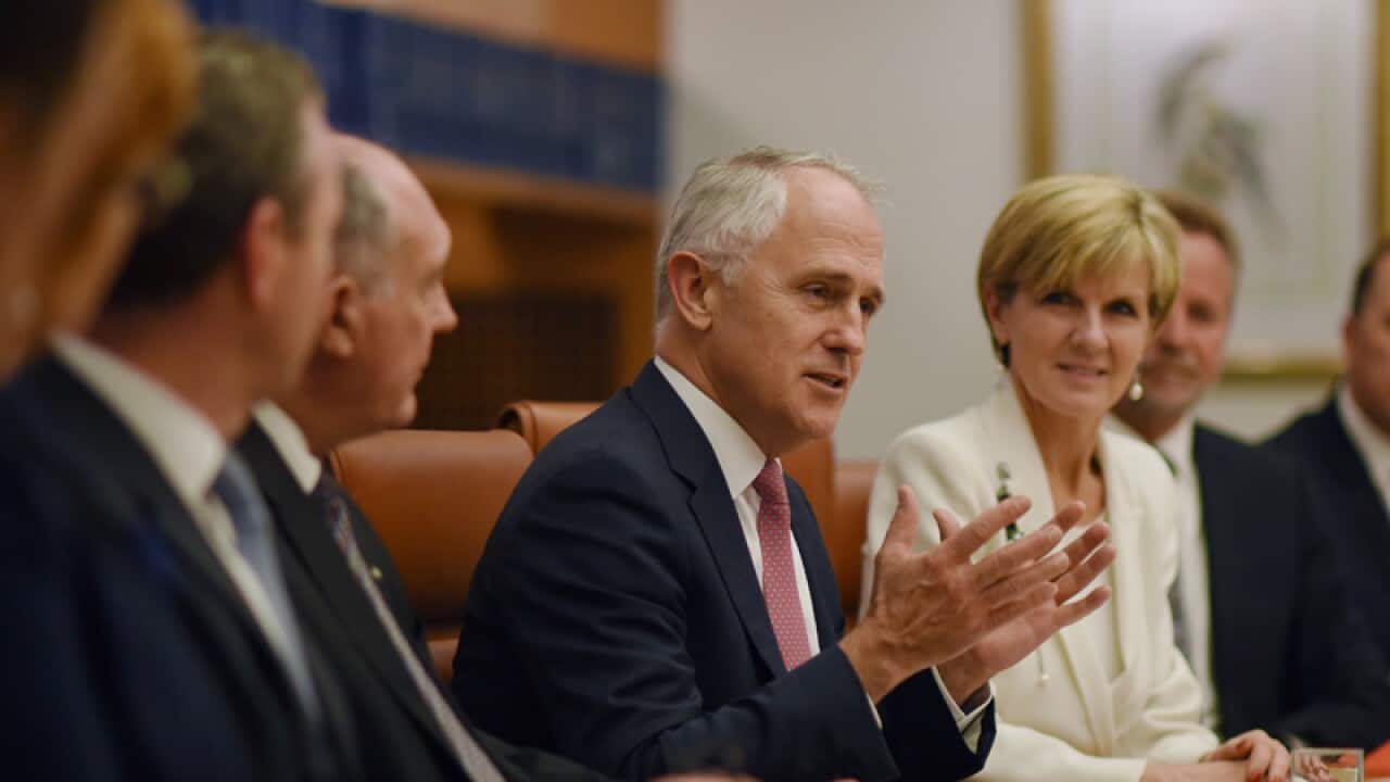Prime Minister Malcolm Turnbull speaks to his ministerial colleagues
