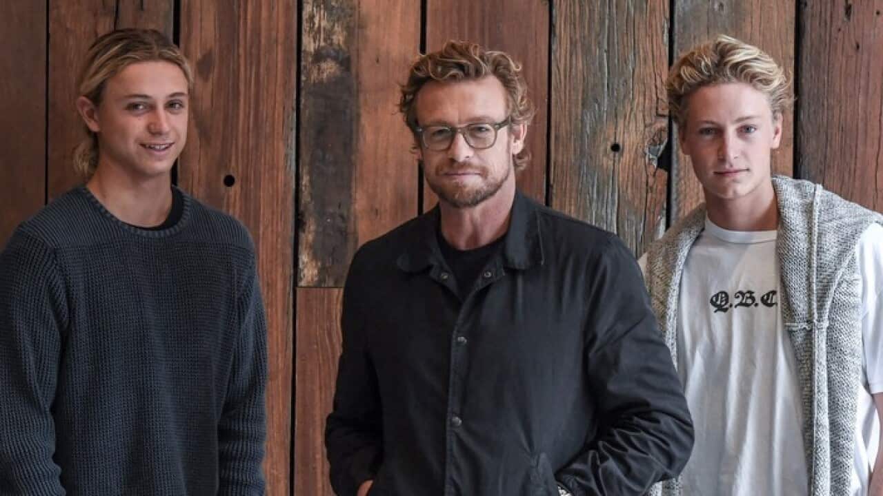 Portrait of Simon Baker and fellow cast members (L) Ben Spence and Samson Coulte