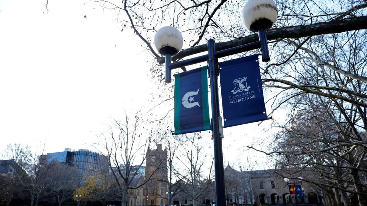 A general view of signage during an inquiry examining freedom of speech and assembly on Australian university campuses at the University of Melbourne (AAP Image-Con Chronis) .jpg