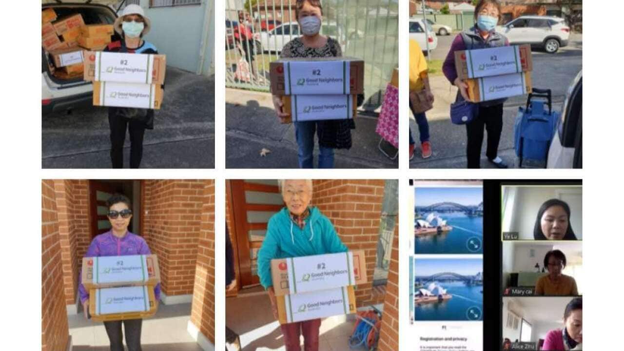 Ronnie Wang helps to send food to the ladies