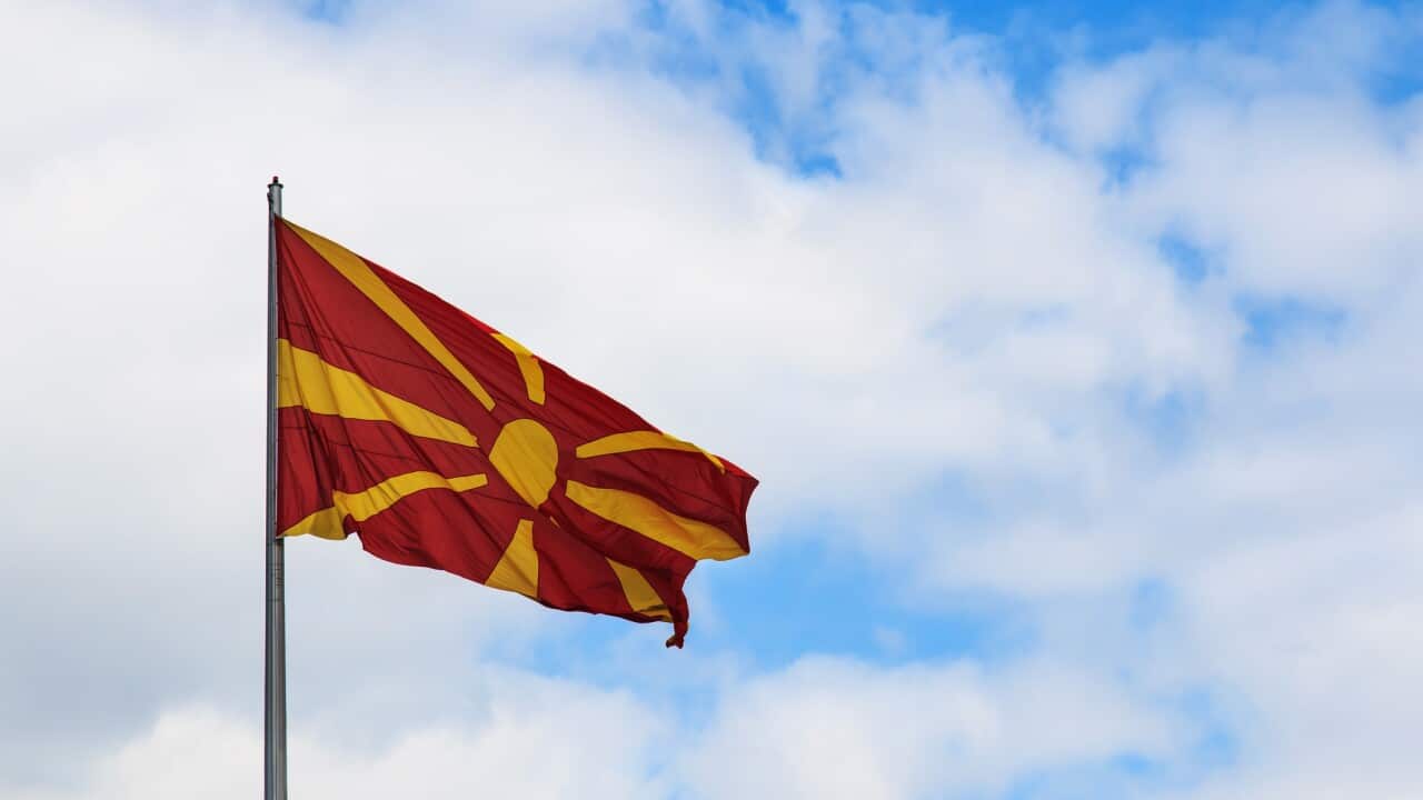 Macedonia Flag on cloudy sky
