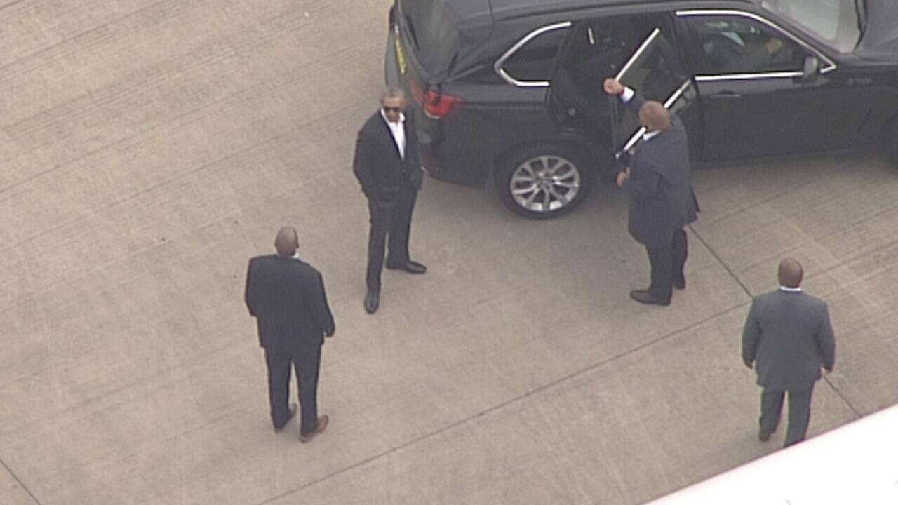 The former US president Barack Obama arrives in Sydney.