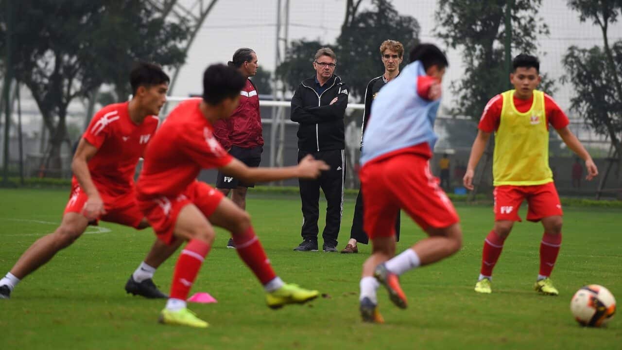 Philippe Troussier oversees a PVF academy training session
