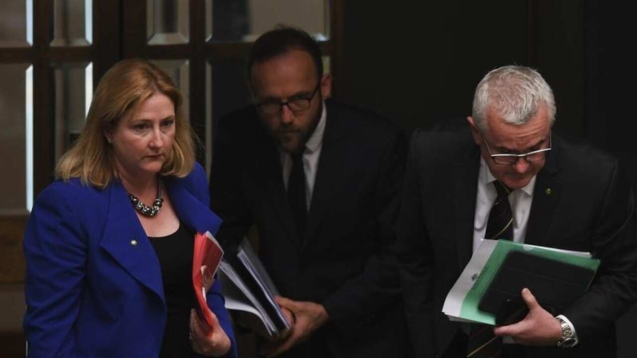 Crossbenchers Rebekha Sharkie, Adam Bandt and Andrew Wilkie.