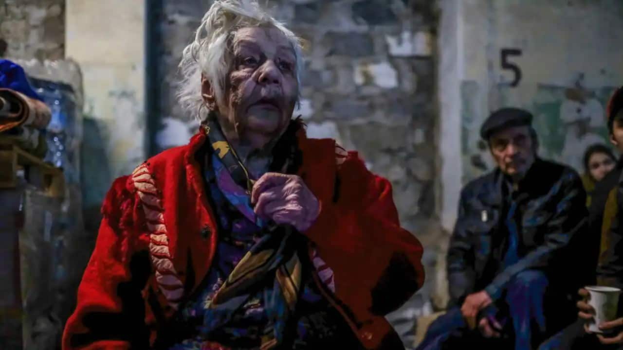 An injured woman seen inside a centre for distribution of humanitarian aid in Sievierodonetsk, eastern Ukraine.