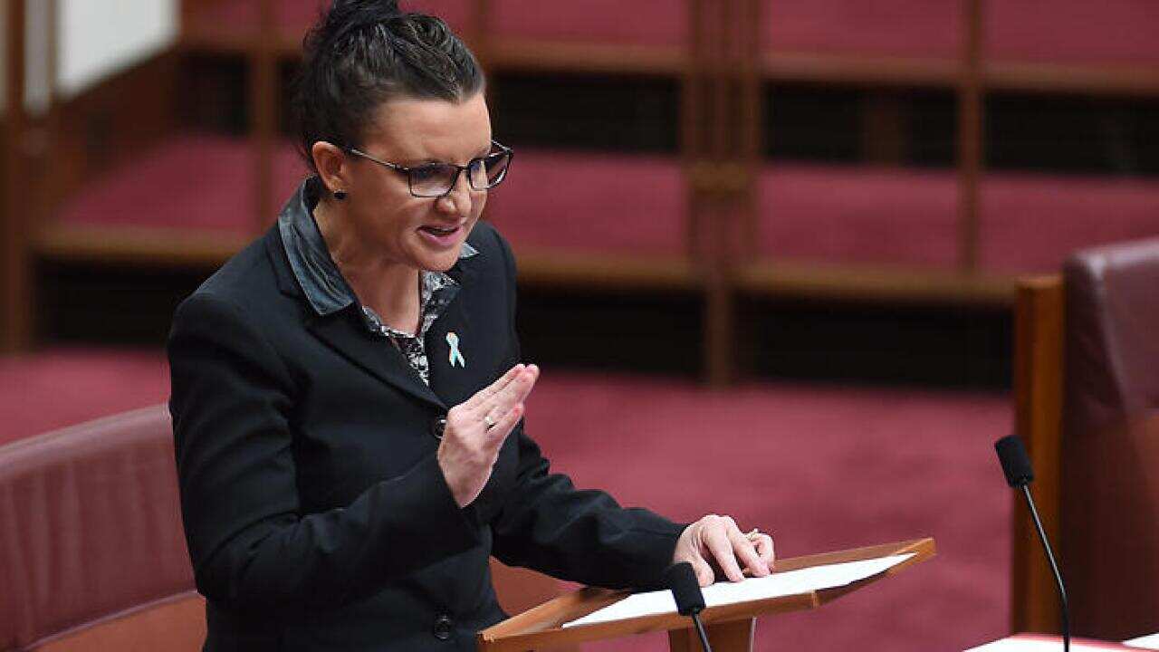 Independent MP Jacqui Lambie speaks on a suspension of standing orders in the Senate chamber at Parliament House in Canberra, Wednesday, Dec. 03, 2014. (AAP Image/Lukas Coch) NO ARCHIVING