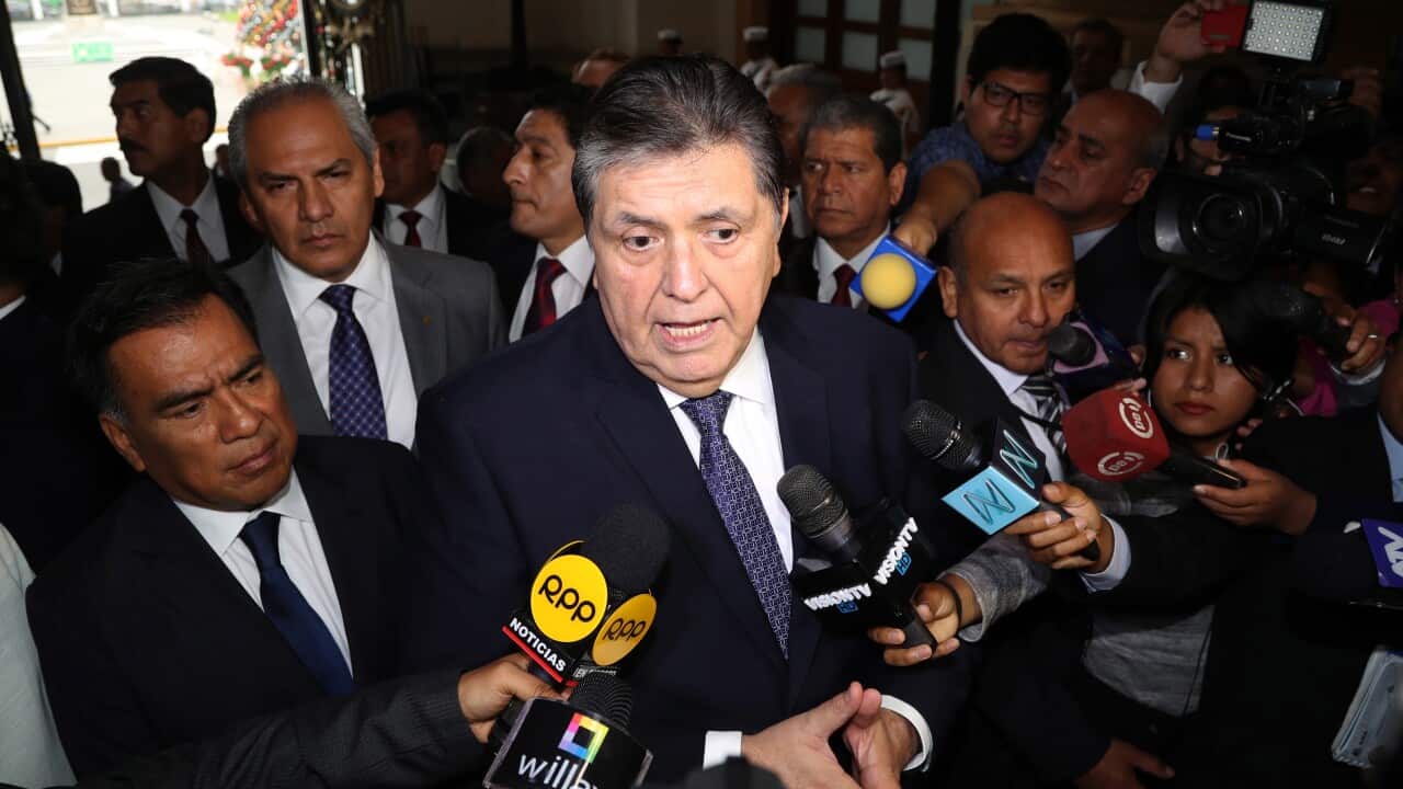 Peruvian former President Alan Garcia (C) arrives to the Cogress, in Lima, Peru.