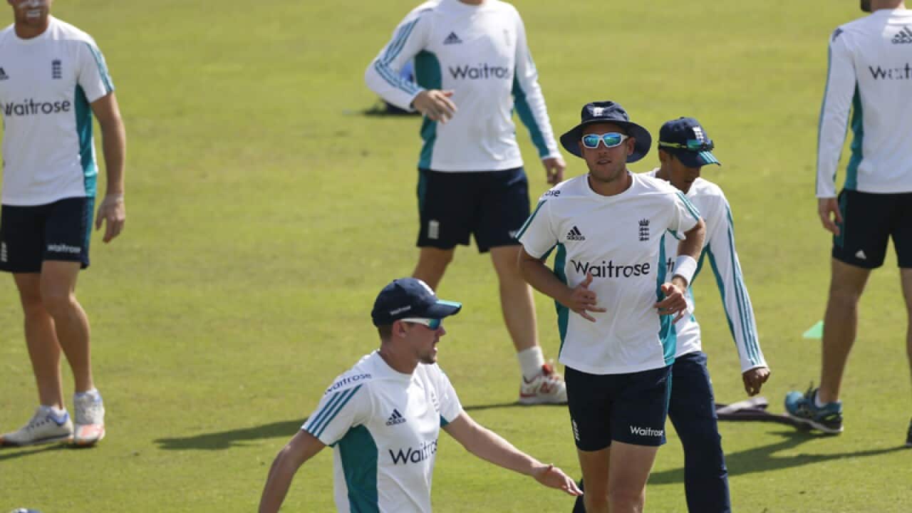 England cricketers during a practice session ahead of the first Test