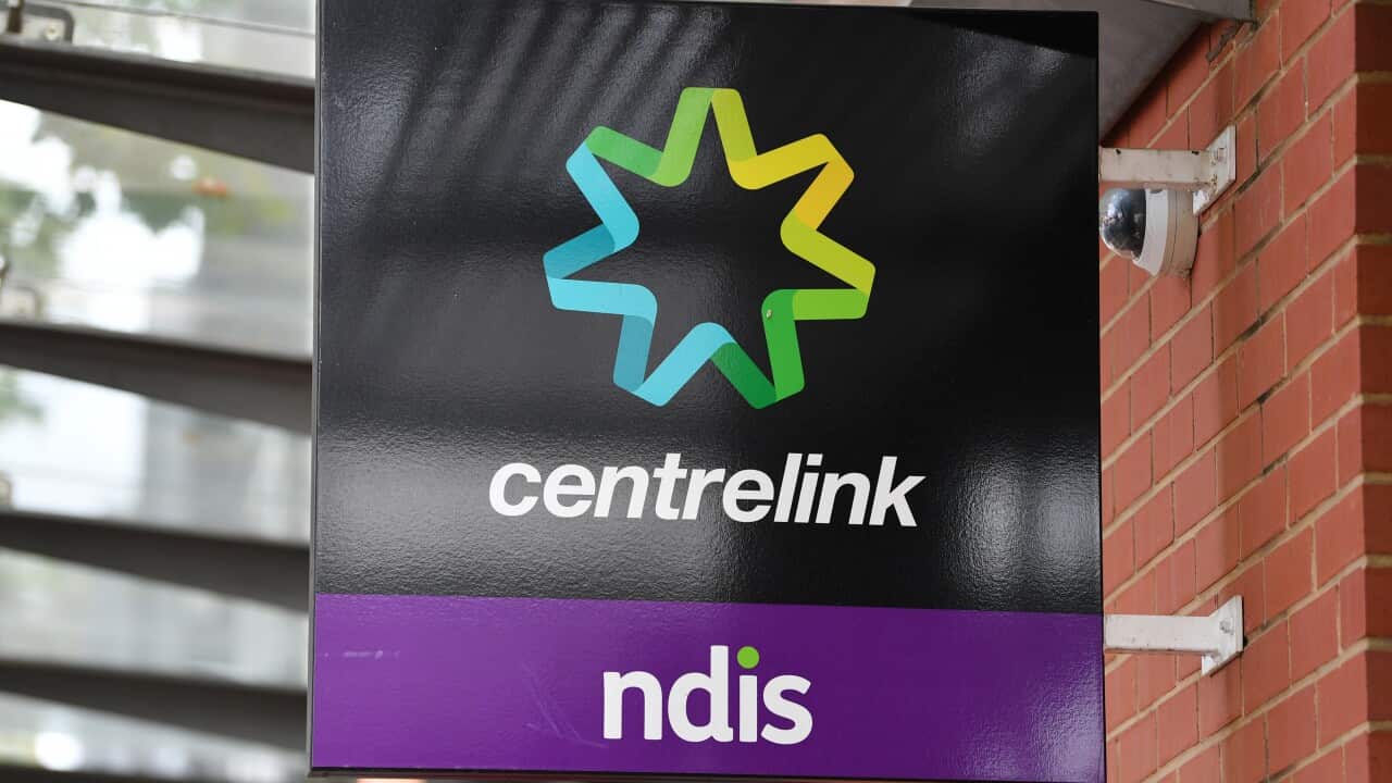 A close up of Centrelink and NDIS signage in Norwood, Adelaide. Thursday, April 16, 2020.