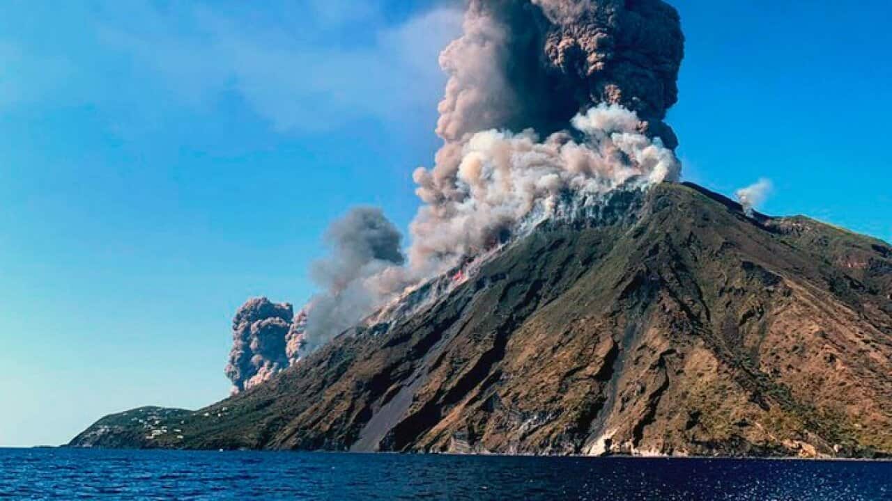 Stromboli was hit by a set of violent eruptions Wednesday spurring beach tourists to take to the sea.