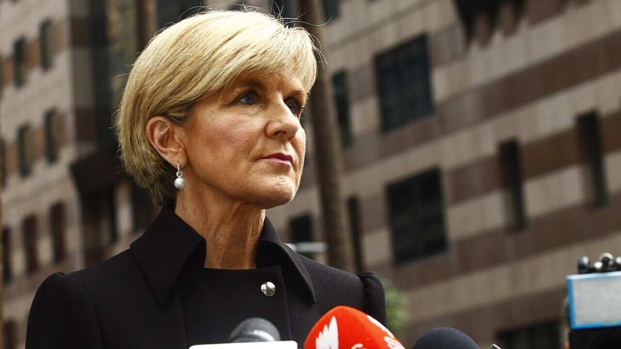 Australian Foreign Minister Julie Bishop addresses the media in relation to North Korea, foreign citizenship and energy prices, Sydney, Sunday, October 15, 2017. (AAP Image/Danny Casey) NO ARCHIVING
