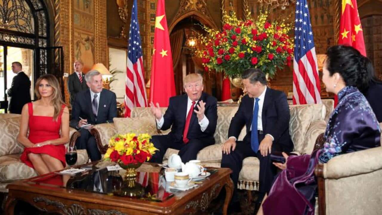 U.S. President Donald Trump and First Lady Melania Trump welcome Chinese President Xi Jinping and first lady Peng Liyuan at Mar-a-Lago estate in Palm Beach
