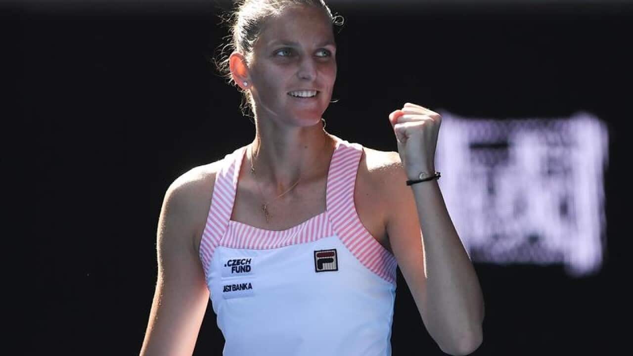 Karolina Pliskova of the Czech Republic celebrates her victory.