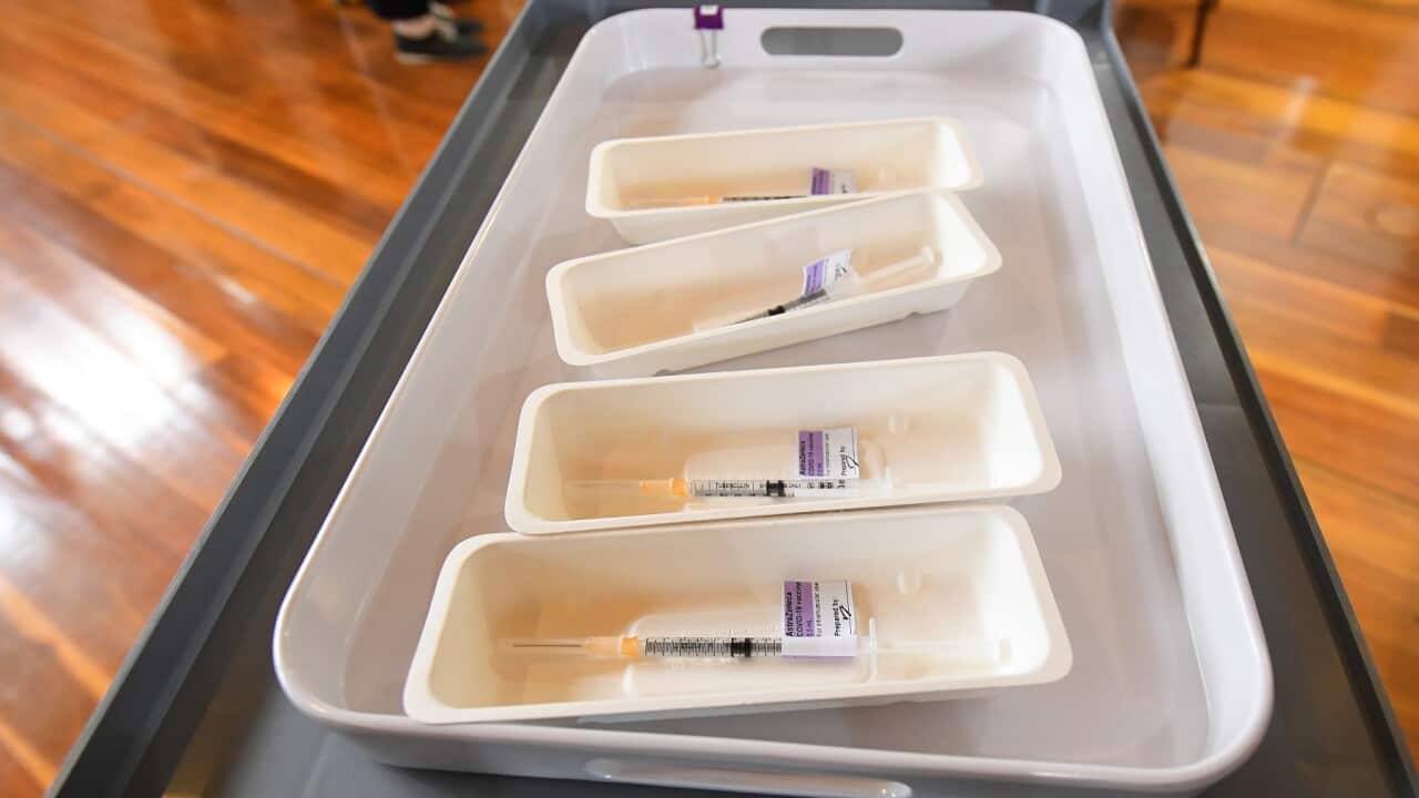A generic image of AstraZeneca covid19 vaccinations inside of the Royal Exhibition Centre in Melbourne.