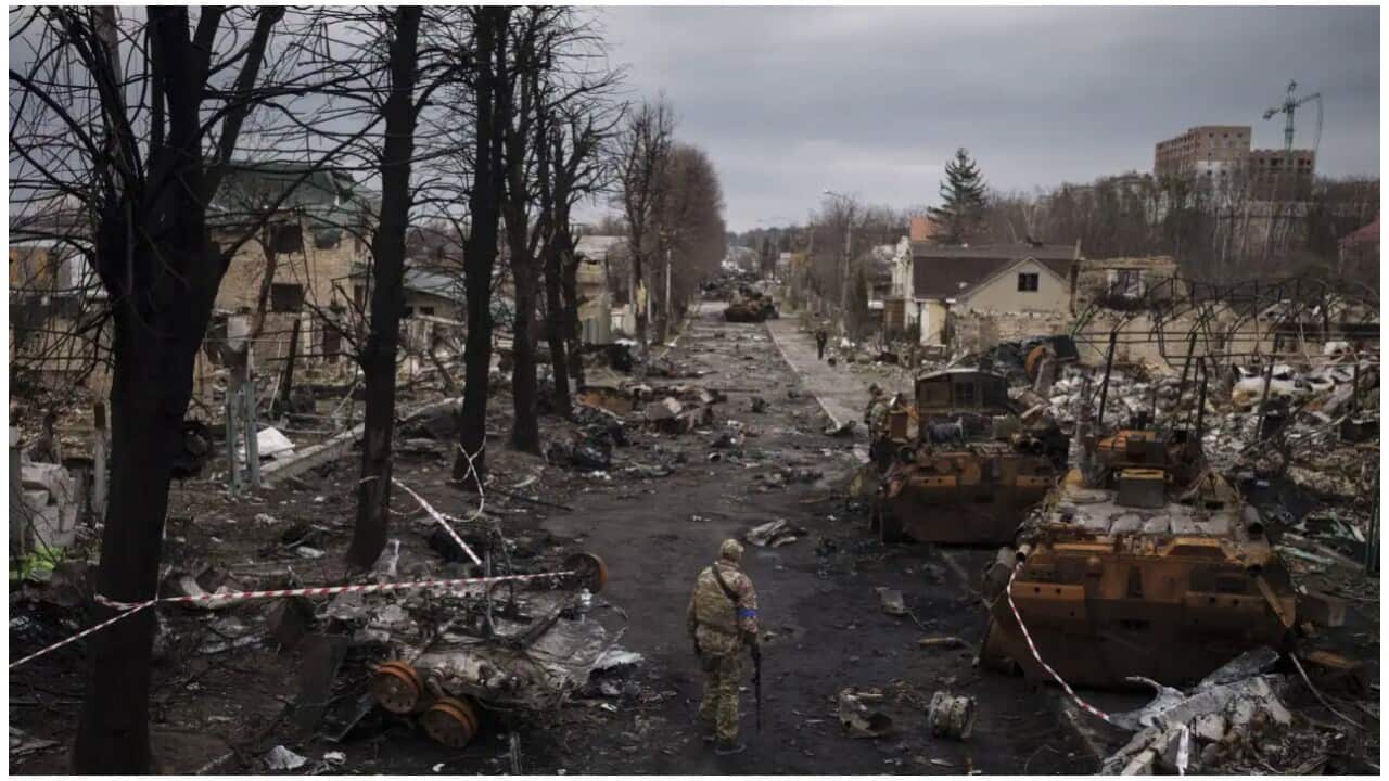 In the Ukrainian town of Bucha mass graves and bodies tied and shot at close range have been found since the withdrawal of Russian troops (AP)